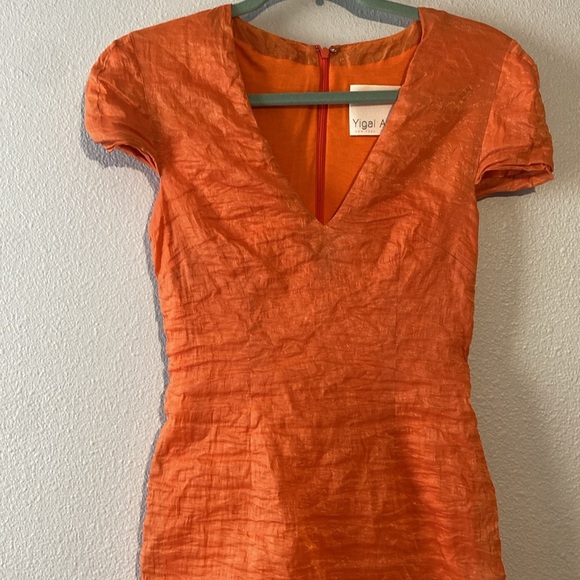 Yigal Azrouel orange Crinkle Fabric V-Neck Cap Sleeve Bodycon Dress - Picture 3 of 7